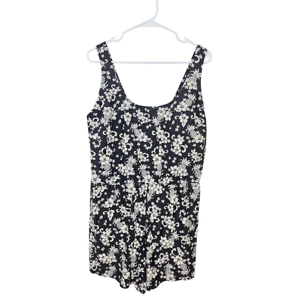 Blair Black White Bathing Swim Romper One Piece Swimsuit Tropical Floral Sz‎ 24W